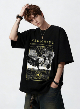 芬兰Insomnium失眠乐队欧美潮流摇滚印花男宽松纯棉黑色短袖T恤夏