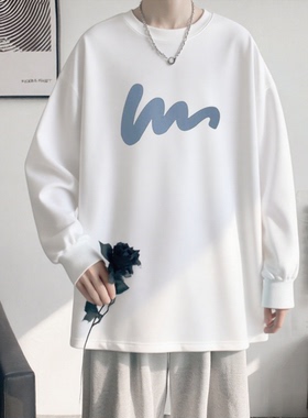 青少年韩版潮流印花长袖T恤男女款宽松纯棉情侣上衣打底衫春秋冬