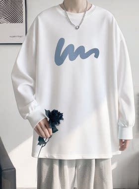 青少年韩版潮流印花长袖T恤男女款宽松纯棉情侣上衣打底衫春秋冬