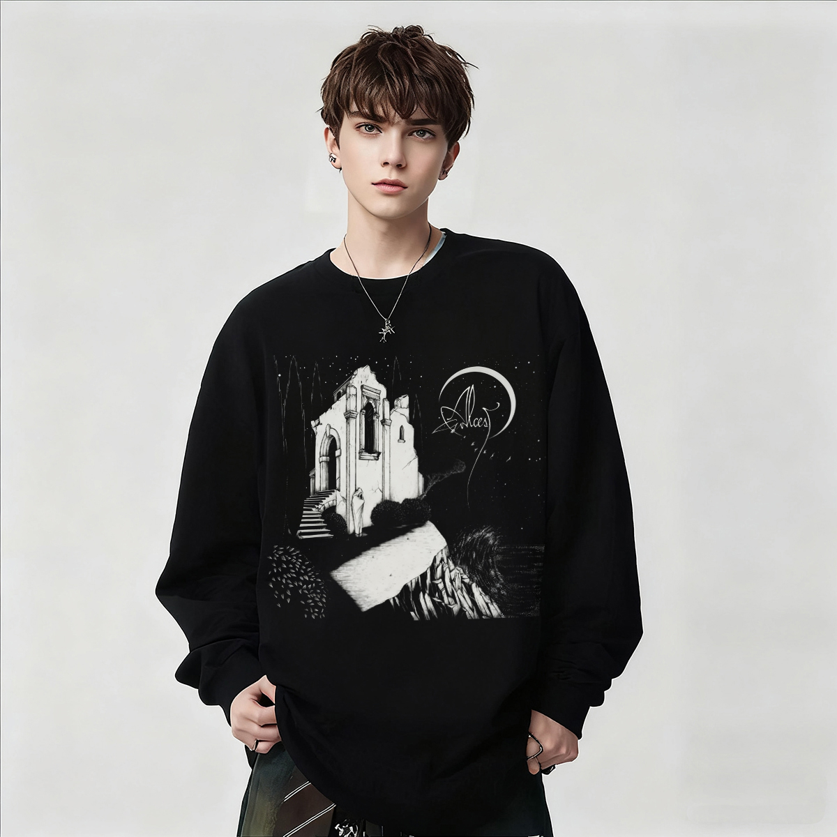 暗黑风乐队印花长袖T恤男女上衣