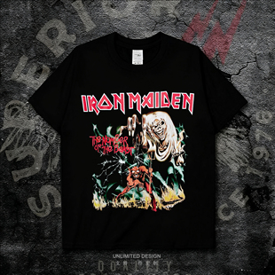 纯棉潮牌上衣夏 T恤欧美摇滚男女款 Iron Maiden铁娘子乐队印花短袖