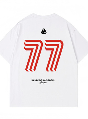 潮牌设计感数字77印花青少年纯棉短袖T恤男女宽松重磅情侣日常夏