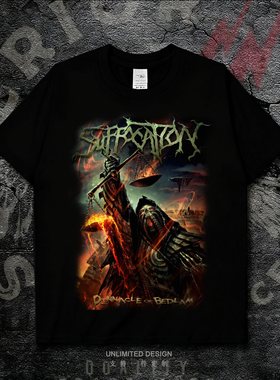 Suffocation窒息乐队金属摇滚骷髅印花短袖T恤男女纯棉宽松上衣夏