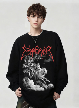 挪威黑金属EMPEROR乐队周边男女纯棉长袖T恤摇滚黑色暗黑春秋上衣