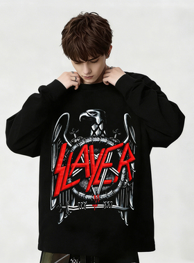 Slayer乐队欧美摇滚激流金属印花纯棉长袖T恤男女款上衣内搭春秋