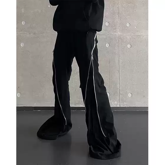 Pink Elephant Dark Ro Style Long Zipper Casual Pants Mid-Waist Flared Trendy Cargo Pants Loose Fit Image