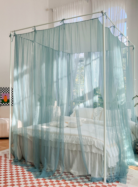 老式架子床绑绳蚊帐三开门家用防尘顶宫廷落地不锈钢支架双人床幔