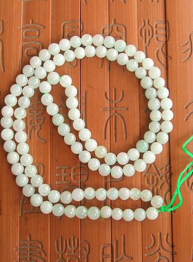 108个珠绳项链绳缅甸玉天然A货翡翠玉6MM珠项链绳珠绳20015-135