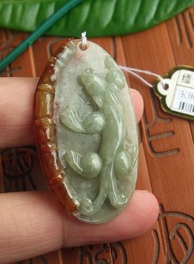 99053玉琳阁翡翠实物拍图缅甸玉天然A货翡翠玉黄翡竹节貔貅吊坠