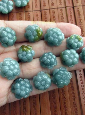 保真蓝水危料手链花件吊坠牛鼻子孔戒指花21643天然A货翡翠玉H35