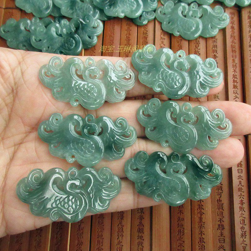 保真薄款通孔款凤凰吊坠牌子蓝水危料A货天然翡翠玉21541实拍H