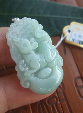 70647玉琳阁实物拍图缅甸玉天然A货翡翠玉护主豆绿生肖鼠吊坠