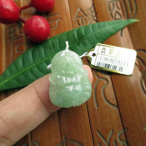 保真翡翠玉淡绿平安佛24mm纯天然A货缅甸玉74111实物拍图大肚佛