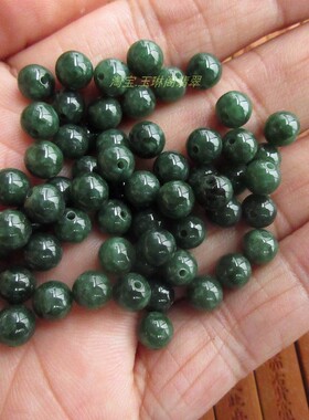 保真6.2mm深豆绿色天然翡翠A货圆珠散珠玉翡翠珠A货20001-85