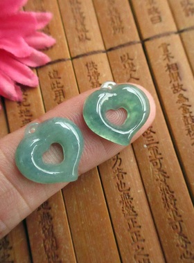 保真水润款蓝水天然A货翡翠玉21456心心爱心桃心一对可耳饰用H28