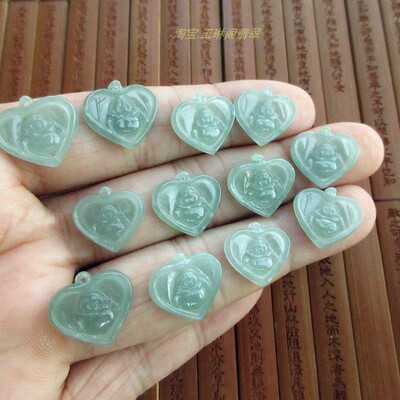 保真佛在我心蓝水A货天然翡翠玉小吊坠小桃心21531危料实拍图H12
