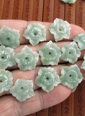 浅绿色款五角花小吊坠配件用21476缅甸玉纯天然A货翡翠玉实拍N44