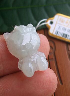 70335实物拍图缅甸玉天然A货翡翠玉hellokitty猫KT猫小吊坠(小号)