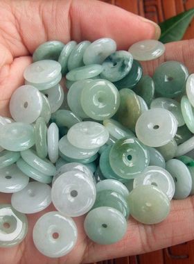 小平安扣玉扣12-13mm缅甸天然A货翡翠玉20479-8杂色糯冰小扣H2