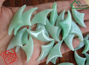 20910鲨鱼鳍造型坠子缅甸玉天然翡翠玉A货鱼翅形款耳饰坠帆船造形