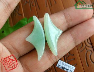 96330实物拍缅甸天然A货翡翠玉淡绿色创意鲨鱼鳍造型一对耳饰吊坠