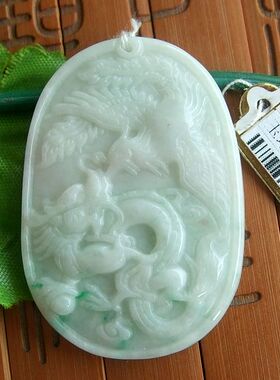 95773玉琳阁翡翠实物拍图天然A货缅甸翡翠玉龙凤呈祥吊坠牌送证书