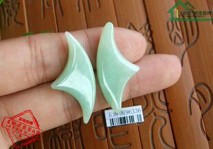 96336实物拍缅甸天然A货翡翠玉淡绿色创意鲨鱼鳍造型一对耳饰吊坠