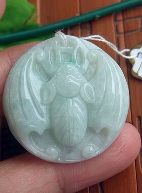 97264玉琳阁实物拍图缅甸玉天然A货翡翠玉福在眼前蝙蝠吊坠送证书