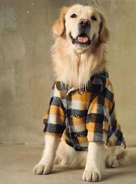 【DOG DEPT】店主宠粉款黄格羊毛呢宠物大衣亲子金毛犬大狗衣服
