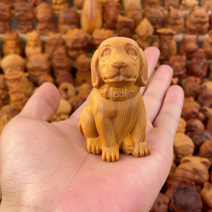 天然崖柏木雕拉布拉多旺财生肖狗摆件文玩小狗手把件家居桌面装饰