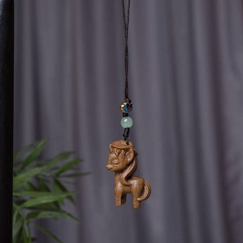 檀木马上有钱钥匙扣挂件