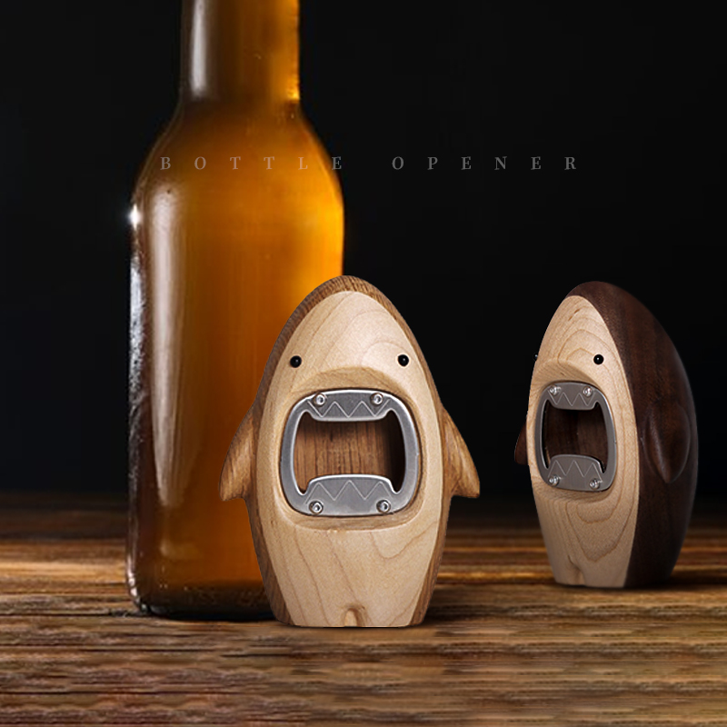 实木鲨鱼啤酒开瓶器家用