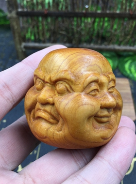 崖柏四面佛 喜怒哀乐手把玩摆件 木质工艺品 手把件木雕小摆件