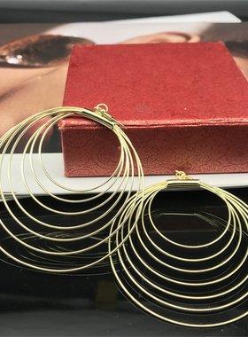 earrings 欧美夸张圆环大耳环 金色电镀长耳圈 礼服宴会演出饰品