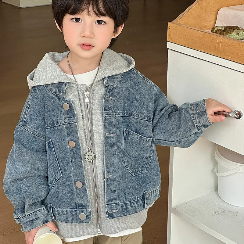 童装男童牛仔外套儿童春秋款2025新款男孩休闲百搭时尚假两件