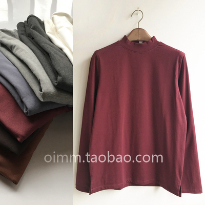 [第二件半价] HUMU韩版T恤女秋冬加厚小宽松半高领加绒打底衫女士