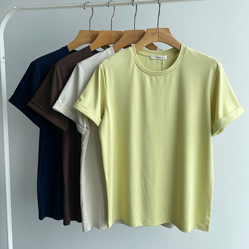 HUMU正品T恤女小领圆领短袖小宽松休闲纯色素板潮打底衫T657