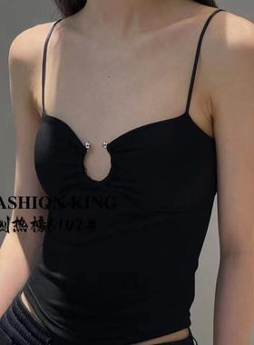 A+法式原创设计款金属扣性感吊带款胸垫一体百搭打底背心 6102