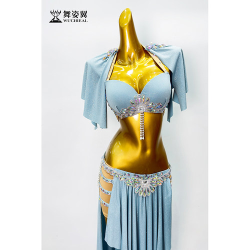 舞姿翼2024新款肚皮舞练功服雾霾蓝东方舞演出服套装女wzy057