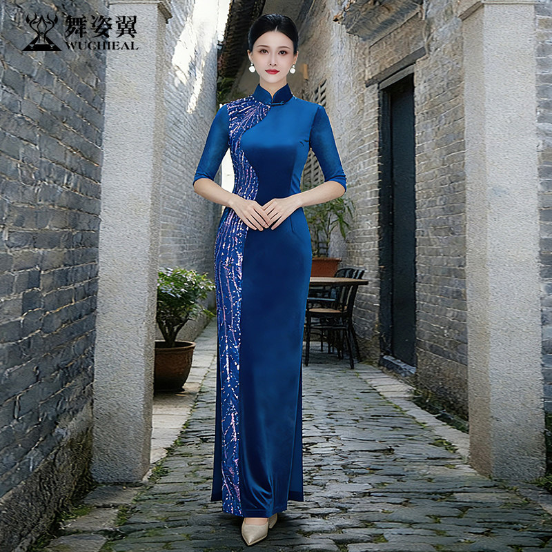 舞姿翼2026新款古典训练服走秀练功服旗袍舞蹈形体服连体女XT1394