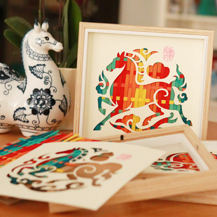 非遗手工竹编画马年春节新年元旦礼物作业DIY材料包亲子团建沙龙