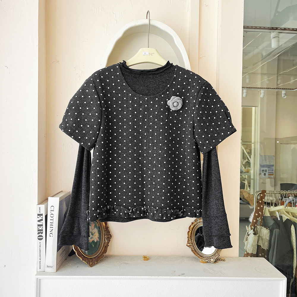 LHTE青青大码女装 秋冬法式田园风波点百搭休闲T恤两件套T5255