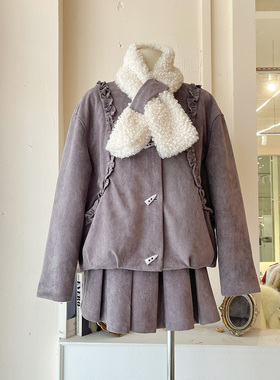 LHTE青青大码女装 冬款韩系木耳边百搭羽绒外套高腰百褶裙T5345