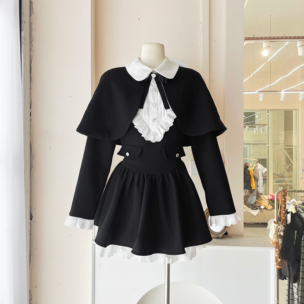 甜美A字纶纯色套装显瘦