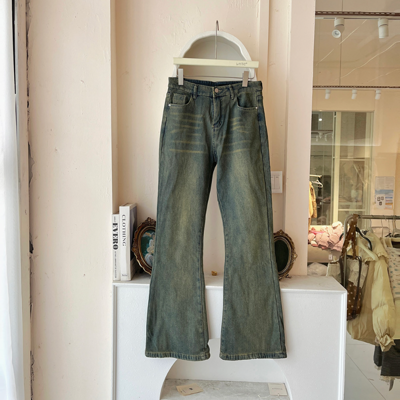 LHTE青青大码女装 冬款加绒水洗复古显瘦牛仔裤K5210