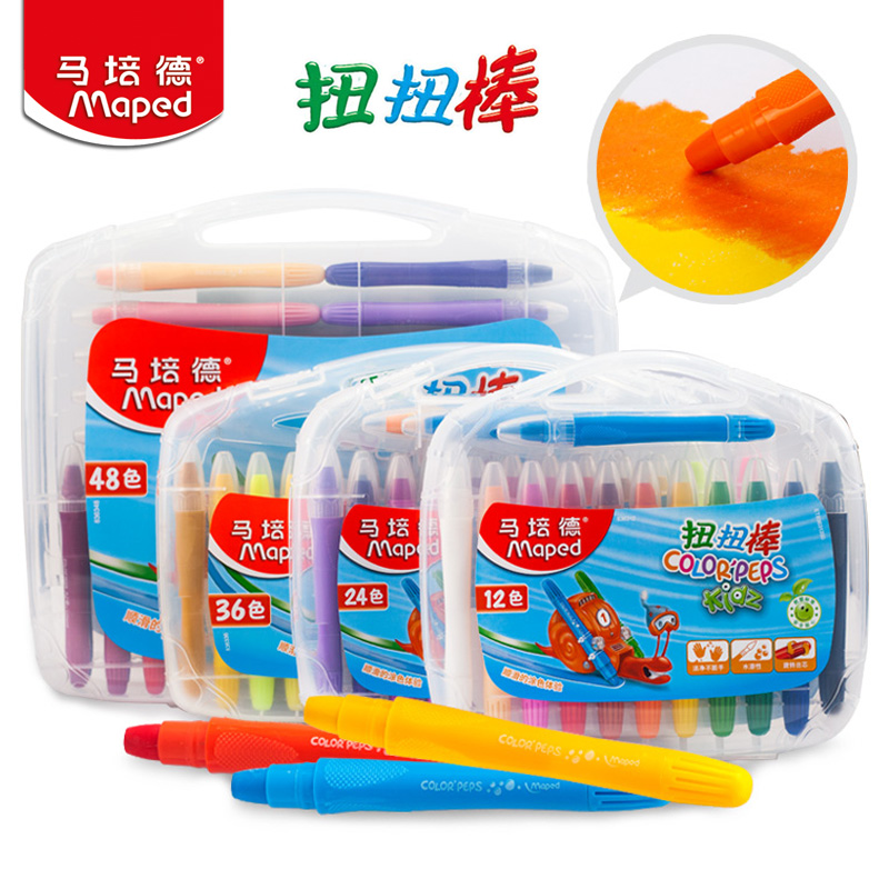 MAPED马培德扭扭棒油画棒12色24色油画棒小学生安全水洗旋转蜡笔