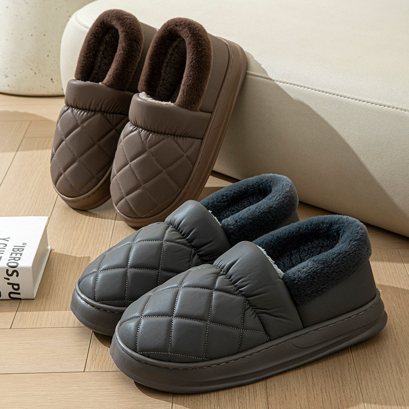 特大码PU皮防水包跟棉鞋男加厚底棉拖鞋4950码秋冬季保暖防滑拖鞋