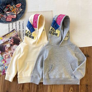 古德家日系中古童装DD儿童帽子贴标连帽卫衣长袖套头上衣