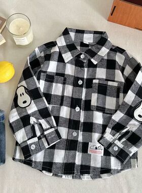 古德家儿童衬衫2026春季儿童格子衬衣外套童春季卡通翻领衬衣开衫