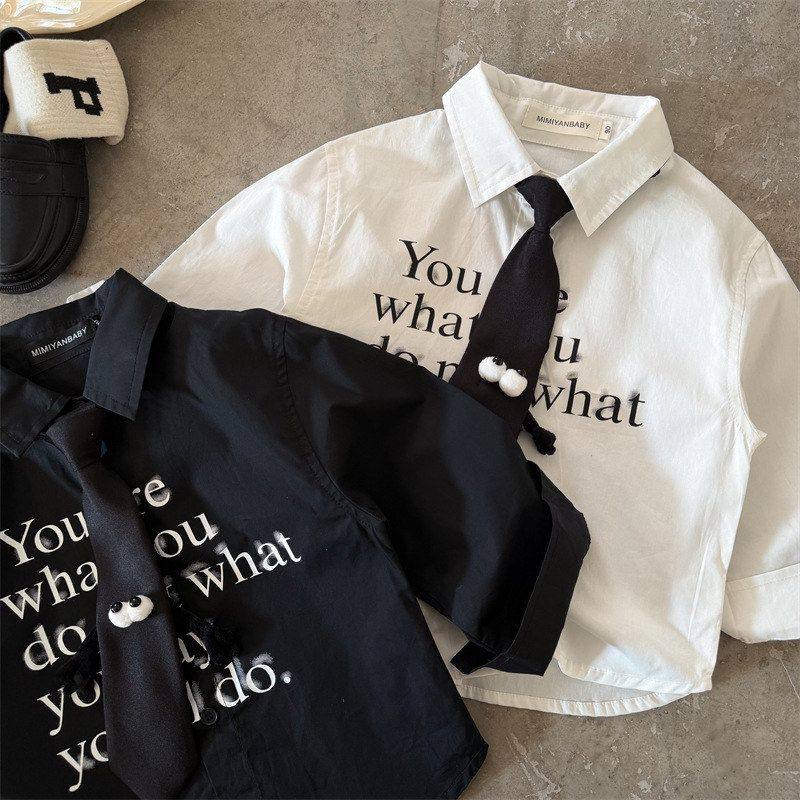 古德家儿童衬衫2026春季新品男女童领带字母衬衫宝宝韩版个性衬衣,童装/婴儿装/亲子装,衬衫,淘宝优惠券,粉丝福利购,淘宝优惠卷